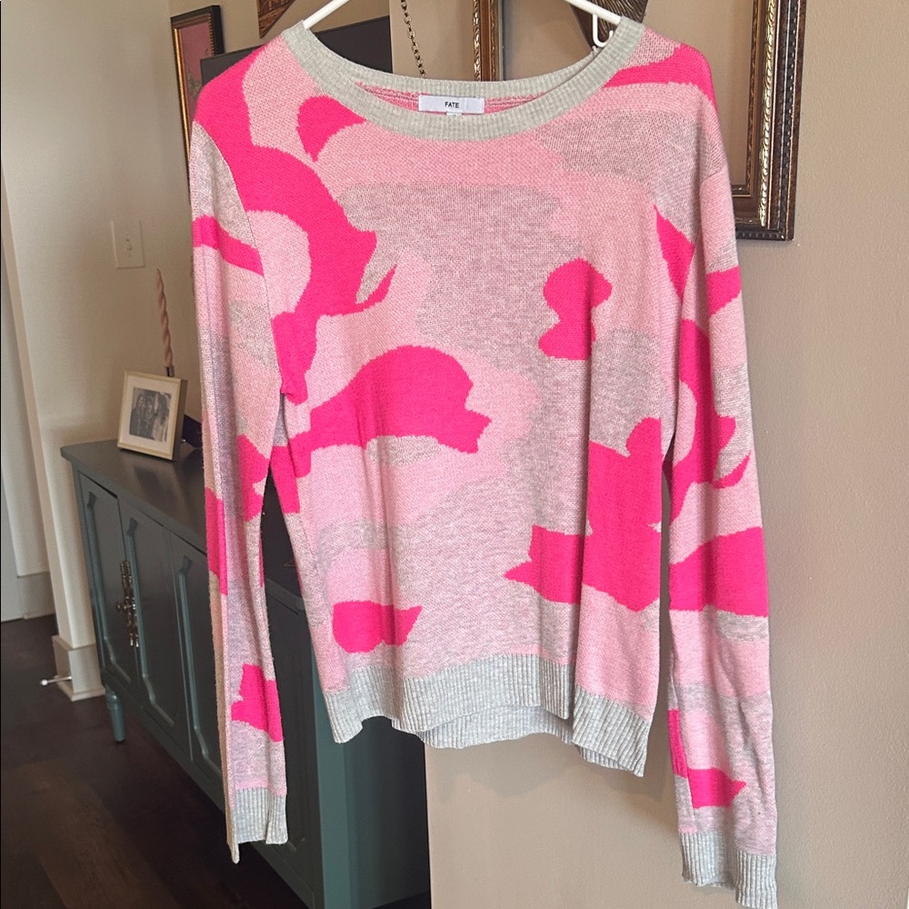 Pink and Gray Camo Sweater
